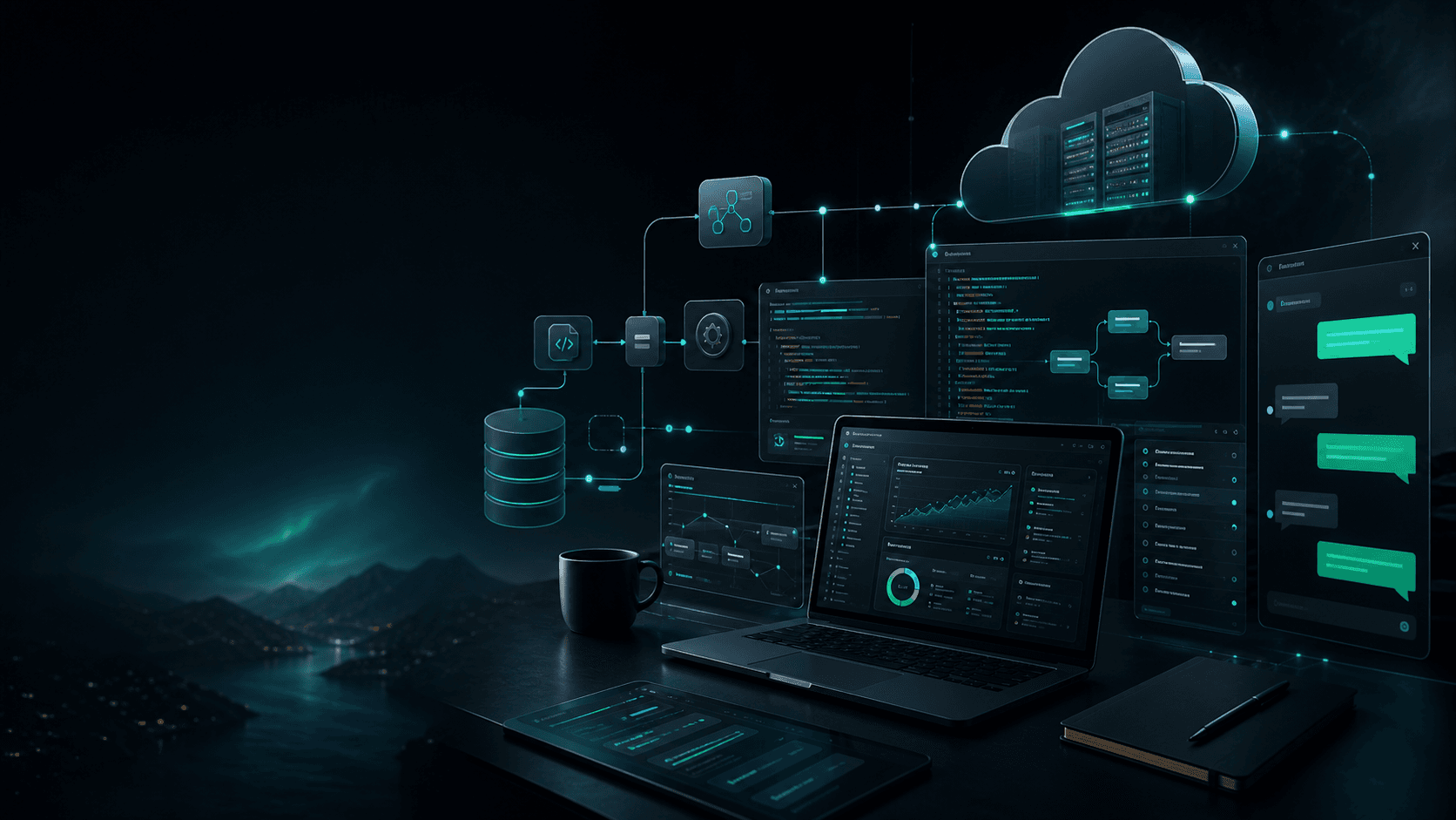 Visual tecnológico de desarrollo de software, APIs, automatizaciones y datos